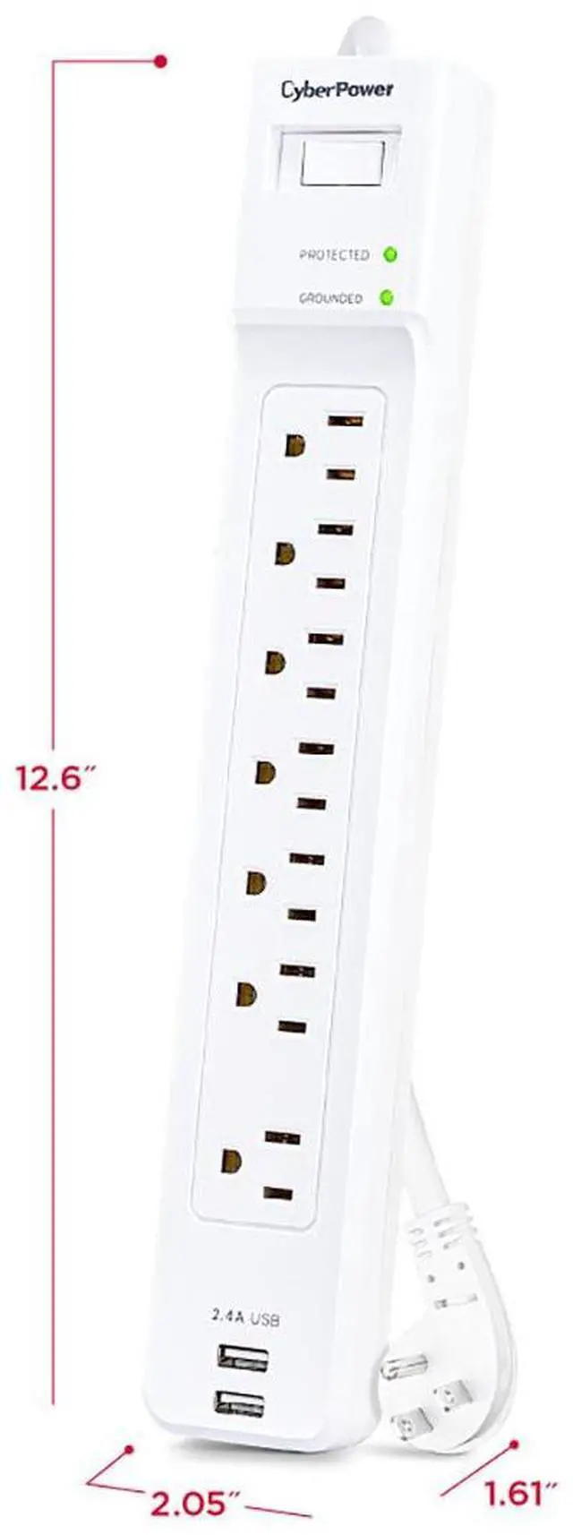 Alt view image 6 of 7 - CyberPower P704URC1 7-Outlet Surge Protector with 2x USB-A Port, White
