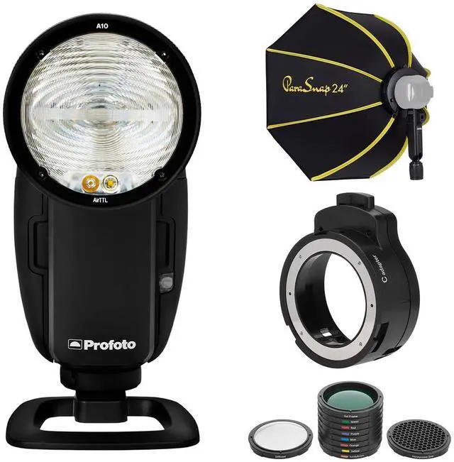 Main image of Profoto A10 On and Off Camera Flash for Sony Camera, Bundle with Glow 24" PS-B24K ParaSnap Octagonal Softbox, Adapter, Color Filter and Shapers Kit
