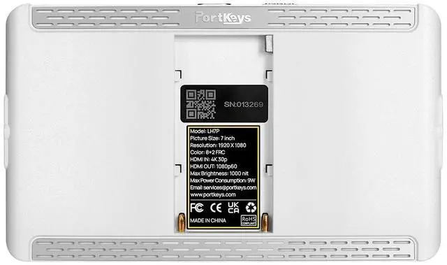 Main image of Portkeys LH7P 7" Full HD High-Bright Touchscreen Monitor with Wireless Camera Control, Supports 4K HDMI, White