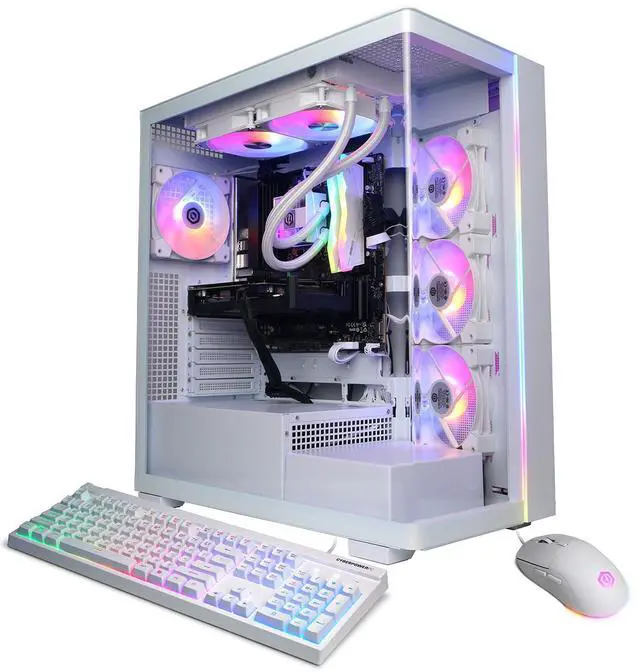 Main image of CyberPowerPC Gamer Supreme Liquid Cooled Gaming Desktop Computer, AMD Ryzen 7 8700F 4.1GHz, 32GB RAM, 2TB SSD, AMD Radeon RX 9060 XT 16GB, Windows 11 Home, White