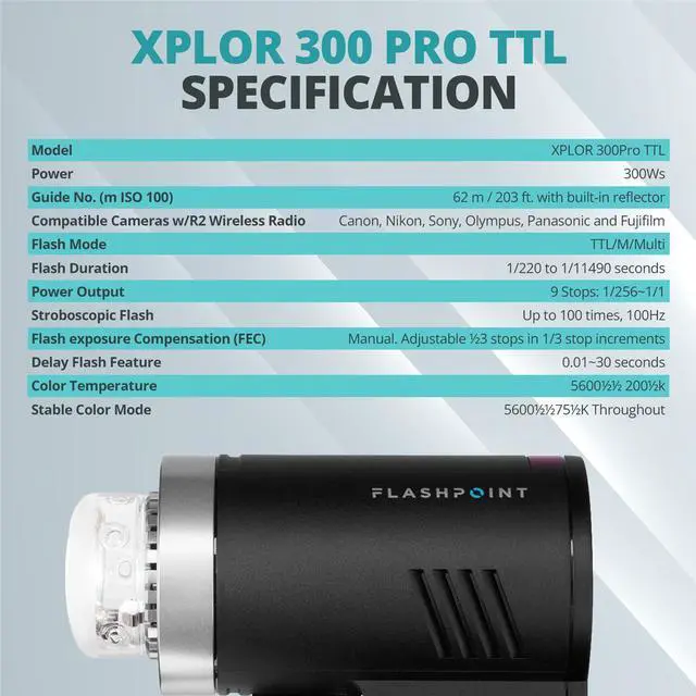 Alt view image 7 of 7 - Flashpoint XPLOR300 Pro TTL R2 Battery-Powered Monolight 2-Light Location Kit