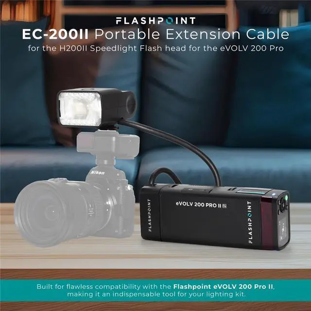 Alt view image 2 of 7 - Flashpoint EC-200II Portable Extension Cable for the H200II Speedlight Flash head for the eVOLV 200 Pro II
