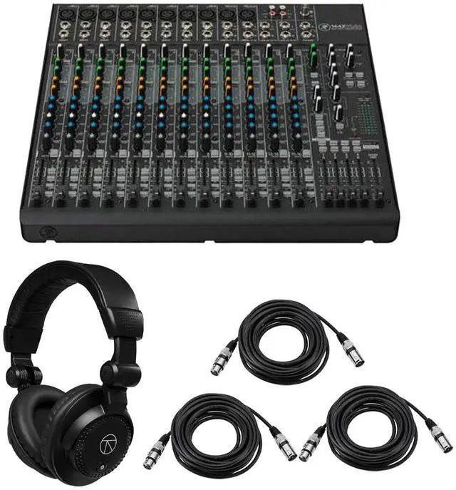 Main image of Mackie 1642VLZ4 16-Channel Compact 4-Bus Analog Mixer, Bundle with TAPH100 Headphones and 4x 25' 3-Pin XLR Microphone Cable