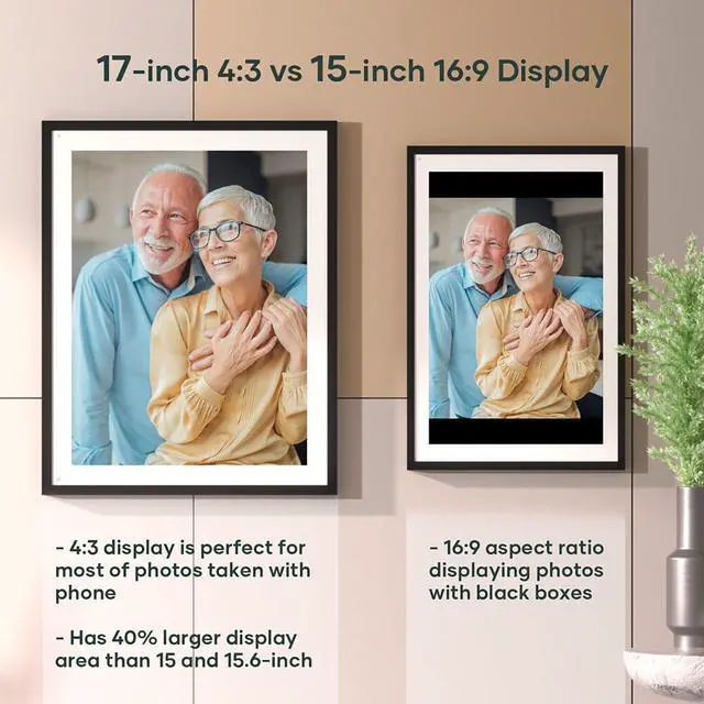 Alt view image 4 of 8 - Cozyla 17" HD Wi-Fi Touchscreen Digital Picture Frame - Black with White Mat  CD-3M341F