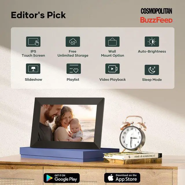Alt view image 3 of 8 - Cozyla 10.1" WXGA Wi-Fi Touchscreen Digital Picture Frame, Black