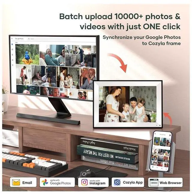 Alt view image 5 of 7 - Cozyla 10.1" WXGA Wi-Fi Rechargeable Touchscreen Digital Picture Frame, Black