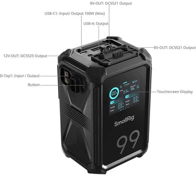 Alt view image 3 of 7 - SmallRig X99 99Wh 14.54V 6800mAh X-Touch Smart Triple-Proof Li-Ion V-Mount Battery