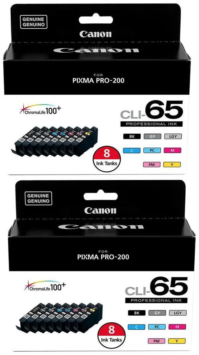 Main image of Canon 2 Pack CLI-65 Eight Color Ink Tank Value Pack for PIXMA Pro-200 Printer