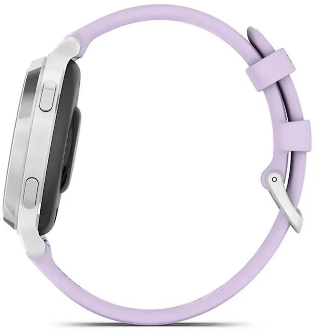 Alt view image 9 of 10 - Garmin Lily® 2 Active, Small and Stylish Smartwatch, Built-in GPS, Hidden Display, Patterned Lens, Up to 9 Days Battery Life, Silver with Purple Jasmine Silicone Band