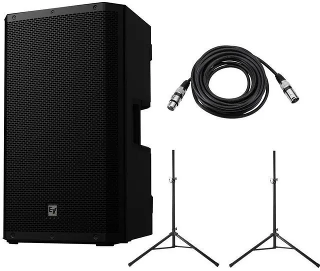 Main image of Electro-Voice ZLX-G2 15" 1000W 2-Way Bluetooth Powered Loudspeaker, Black, Bundle with Stands and Cable