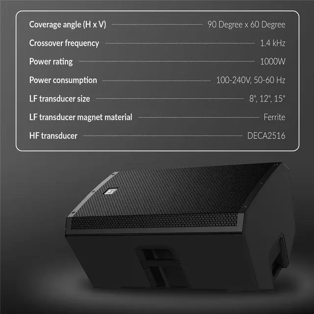 Alt view image 3 of 5 - Electro-Voice ZLX-G2 15" 1000W 2-Way Bluetooth Powered Loudspeaker, Black, Bundle with Stands and Cable