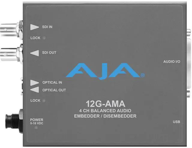 Alt view image 2 of 3 - AJA 12G-AMA 12G-SDI 4-Channel Analog Balanced Audio Embedder/Disembedder Mini-Converter with Fiber Options