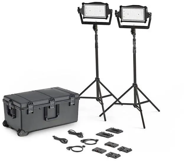 Main image of Litepanels Astra IP Half Bi-Color LED 2-Light Traveler Kit with 2x Gold Mount and V-Mount Battery Brackets