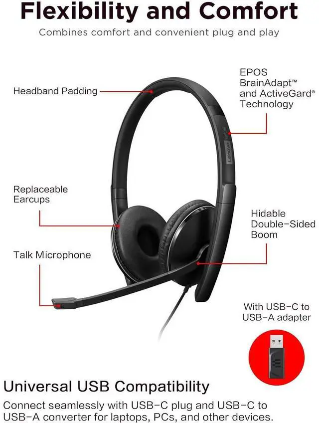 Alt view image 13 of 14 - Lenovo Wired ANC Headset Gen 2 (UC)