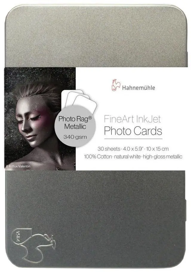Alt view image 2 of 3 - Hahnemuhle Photo Rag Metallic Inkjet Photo Cards, Natural White, High-Gloss Metallic Finish, 340gsm, 4x5.9", 30 Sheets