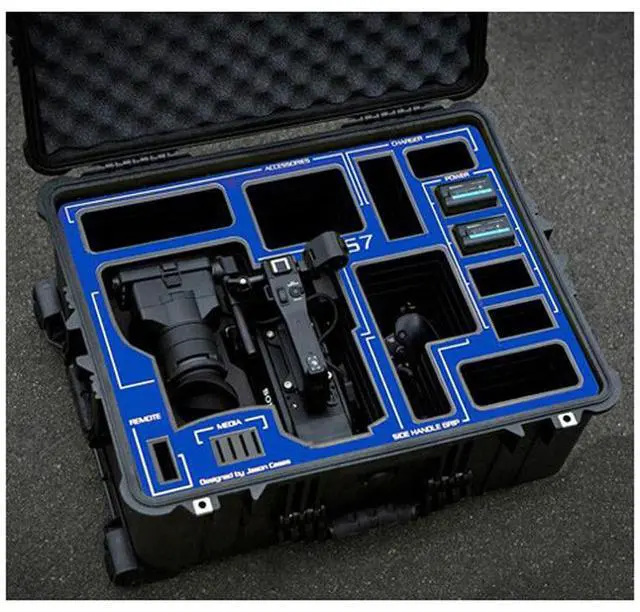 Alt view image 4 of 4 - Jason Cases Hard Rolling Case with Wheels and Pull-Out Handle for Sony FS7 Camera, Blue Overlay