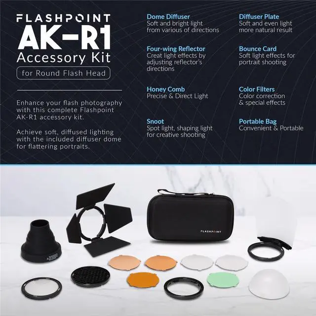 Alt view image 4 of 6 - Flashpoint X100 TTL R2 On Camera Flash & Round Head Flash Accessory Kit - OM