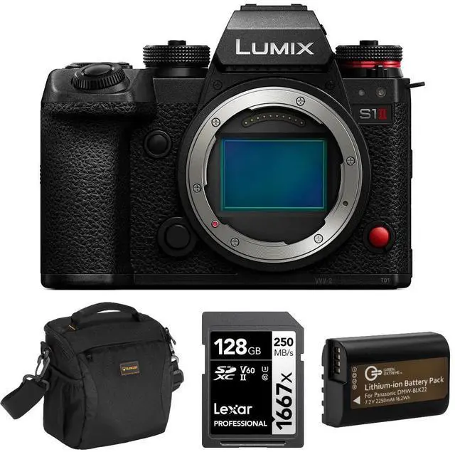 Main image of Panasonic LUMIX S1II Mirrorless Camera + V60 SD Card, Extra Battery & Shoulder Bag