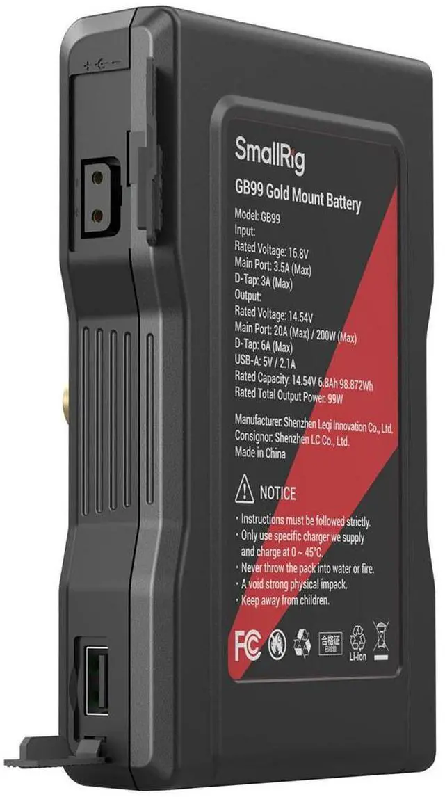Alt view image 3 of 5 - SmallRig GB99 99Wh 14.8V 6800mAh Lithium-Ion Gold Mount Battery