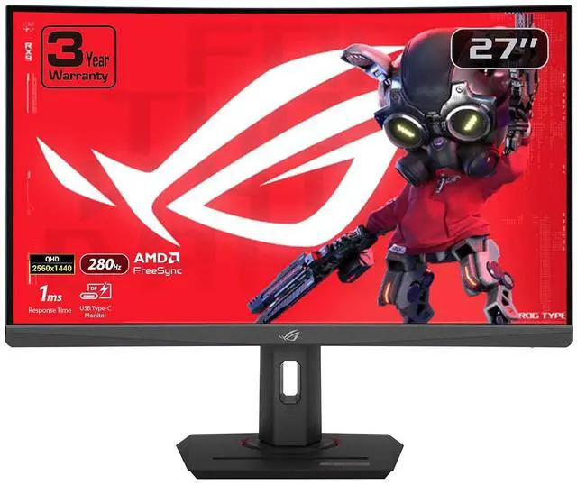 Alt view image 2 of 8 - ASUS ROG Strix 27” 1440P USB-C Curved HDR Gaming Monitor (XG27WCMS) - QHD, 280Hz, 1ms, Fast VA, Extreme Low Motion Blur Sync, FreeSync Premium, DisplayWidget, Tripod Socket, AI Gaming