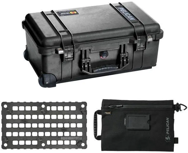 Main image of Pelican 1510 Protector Watertight Wheeled Hard Case without Foam Insert, Bundle with 1510MP Panel Lid Organizer and SPL ModPak Large Storage Pouch, Black