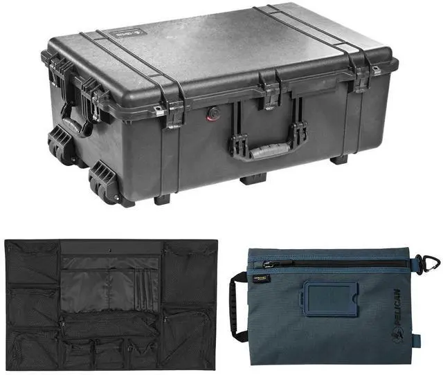 Main image of Pelican 1650 Protector Watertight Wheeled Hard Case without Foam Insert, Black, Bundle with PC1659 Lid Organizer and SPL ModPak Large Storage Pouch