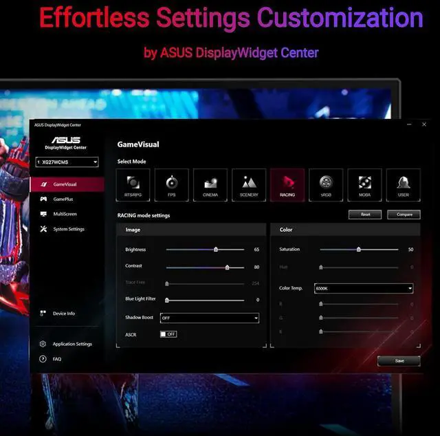 Alt view image 8 of 8 - ASUS ROG Strix 27” 1440P USB-C Curved HDR Gaming Monitor (XG27WCMS) - QHD, 280Hz, 1ms, Fast VA, Extreme Low Motion Blur Sync, FreeSync Premium, DisplayWidget, Tripod Socket, AI Gaming