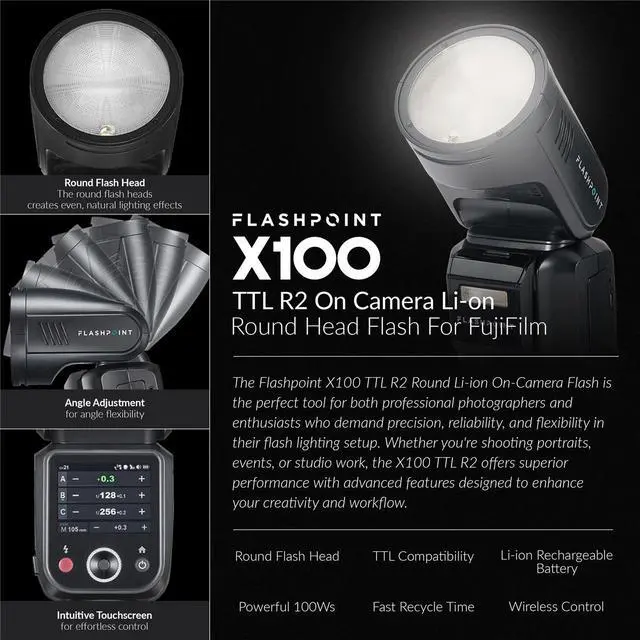 Alt view image 2 of 7 - Flashpoint X100 TTL R2 On Camera Flash With BP-960 External Power Pack For OM