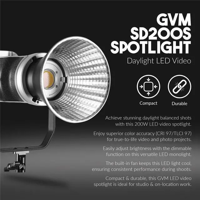 Alt view image 2 of 7 - Great Video Maker SD2005 200W Daylight LED Video Spotlight, Bundle with ParaSnap 36" Softbox and 9.5' Pro Light Stand V2