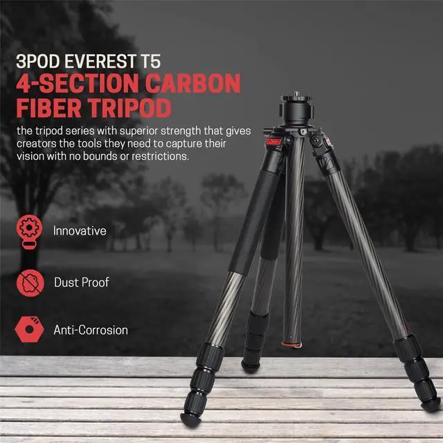 Alt view image 2 of 7 - 3Pod 3Pod Everest T5 4-Section Carbon Fiber Tripod #3P-CF-ES-T5