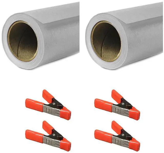 Main image of Savage 107"x36' Widetone Seamless Background Paper, Focus Gray, 2-Pack, Bundle with 4x 1-1/4x1" Steel Spring Orange Clamp