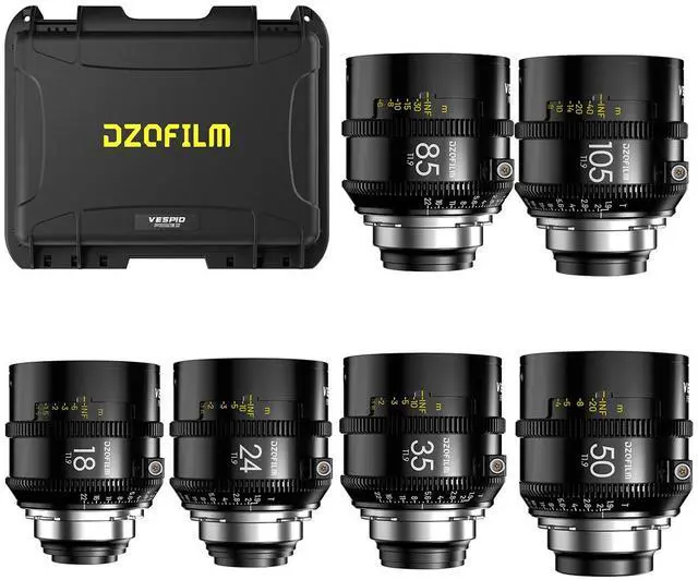 Main image of DZOFILM Vespid2 Prime Cinema 6-Lens Kit with 18mm, 24mm, 35mm, 50mm, 85mm, 105mm T1.9 Lens for PL Mount