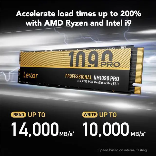 Alt view image 2 of 7 - Lexar Professional NM1090 PRO 2TB PCIe Gen 5x4 NVMe M.2 Internal SSD