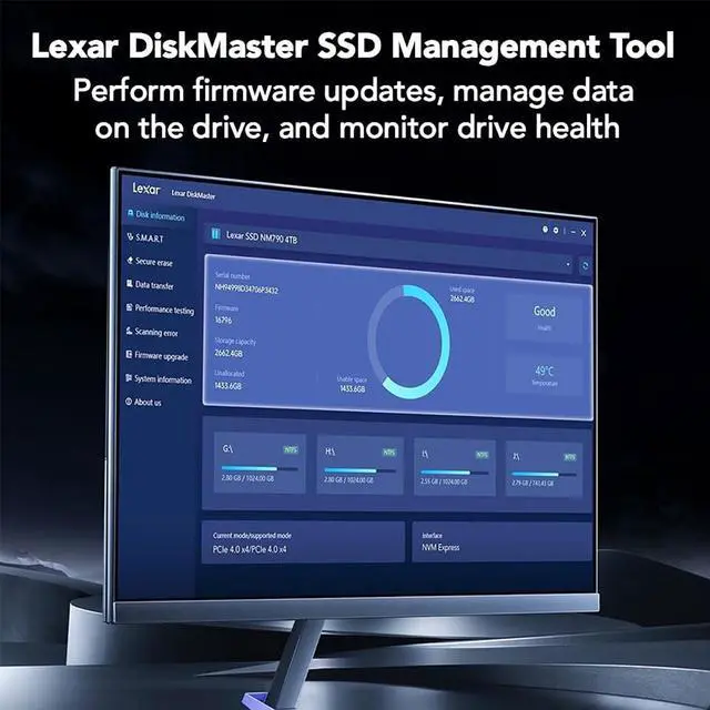 Alt view image 7 of 7 - Lexar Professional NM1090 PRO 2TB PCIe Gen 5x4 NVMe M.2 Internal SSD