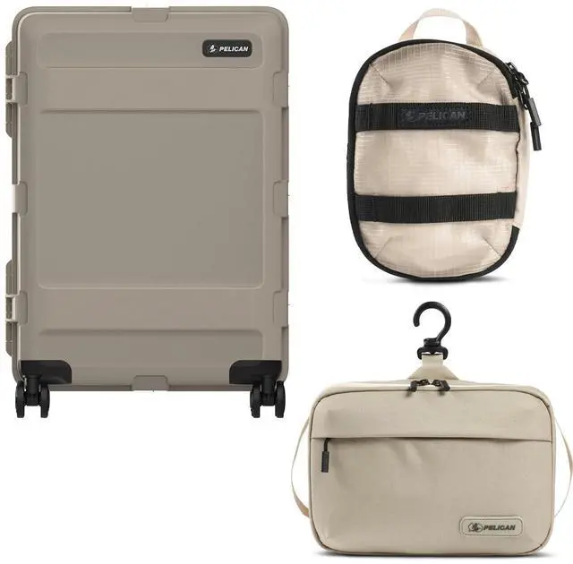 Main image of Pelican ATX 25" Waterproof Wheeled Check-In Hard Travel Case, Bundle with DK5 ModPak Toiletry Bag and PCS ModPak Small Packing Cube, Sand