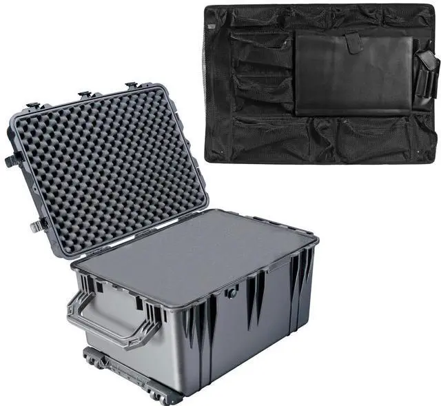 Main image of Pelican 1660 Watertight Wheeled Hard Case with Foam Insert, Black, Bundle with PC1669 Photo Lid Organizer