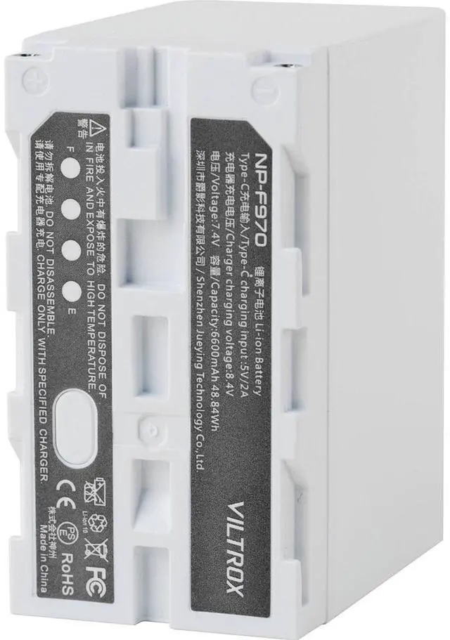 Alt view image 4 of 7 - Viltrox L-Series NP-F970 48.84Wh 7.4V 6600mAh Lithium-Ion Battery, White