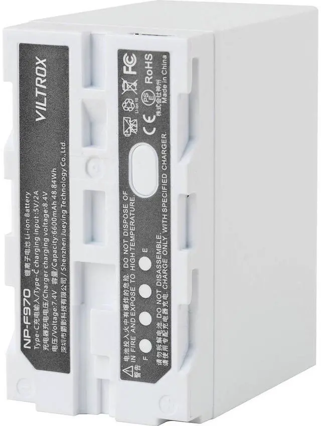 Alt view image 3 of 7 - Viltrox L-Series NP-F970 48.84Wh 7.4V 6600mAh Lithium-Ion Battery, White