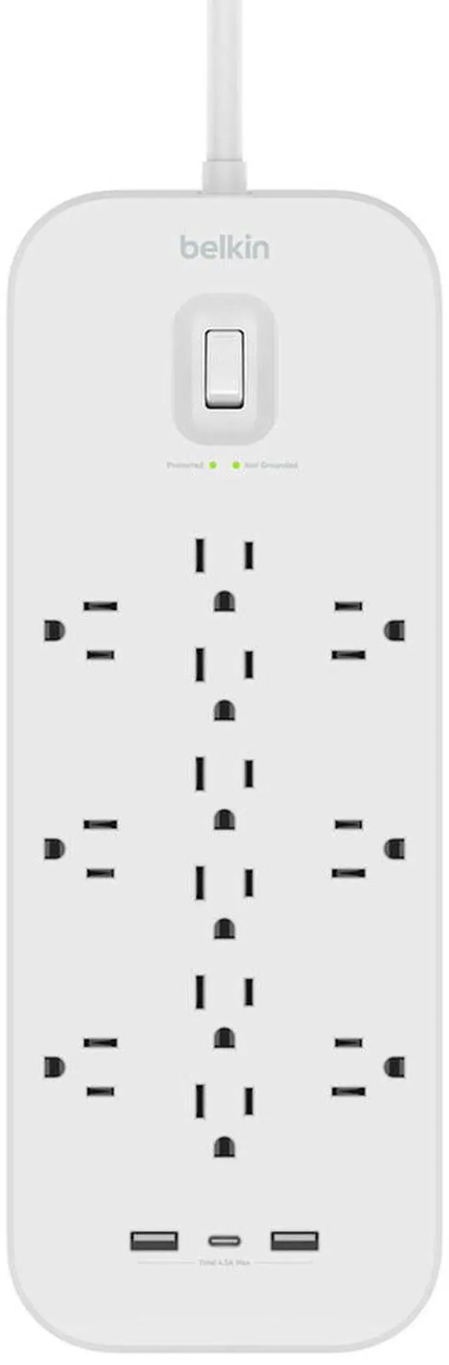 Main image of Belkin 12-Outlet Surge Protector with USB Ports and 6' Power Cord, White