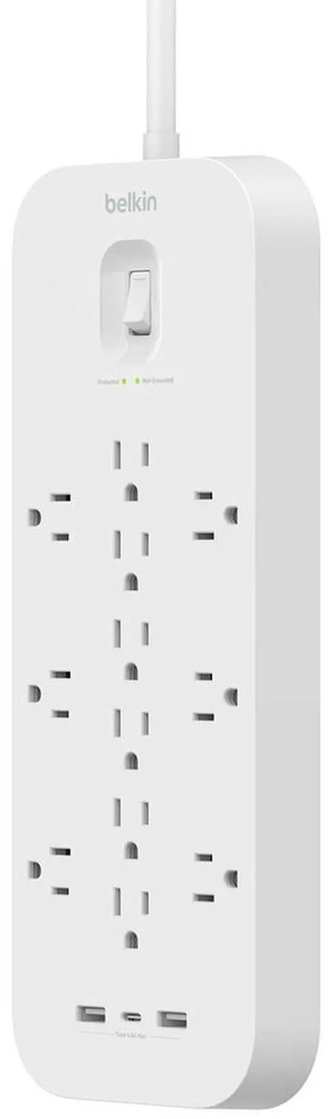 Alt view image 4 of 5 - Belkin 12-Outlet Surge Protector with USB Ports and 6' Power Cord, White