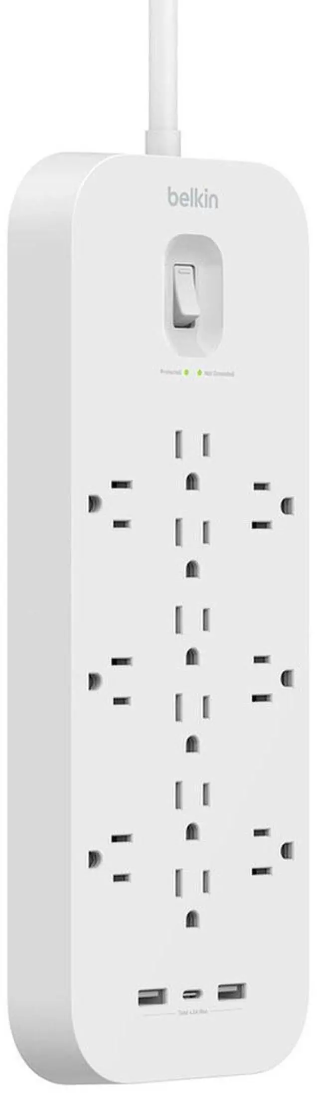 Alt view image 5 of 5 - Belkin 12-Outlet Surge Protector with USB Ports and 6' Power Cord, White