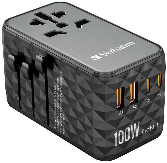 Alt view image 15 of 20 - Verbatim UTA-06 Gan III Universal Travel Adapter 100W - USB-C, USB-A - 100 W - 120 V AC, 230 V AC Input