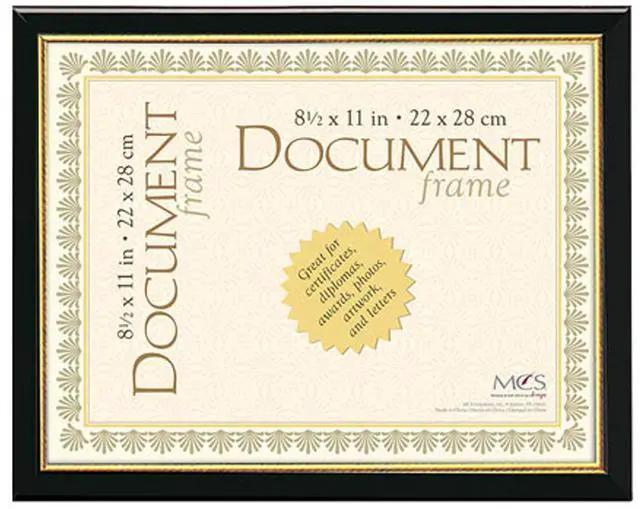 Main image of MCS Step Document Frame, Wall Size, -3/4" Width, for a 8.5x11" Photograph, Color Black with Gold Trim