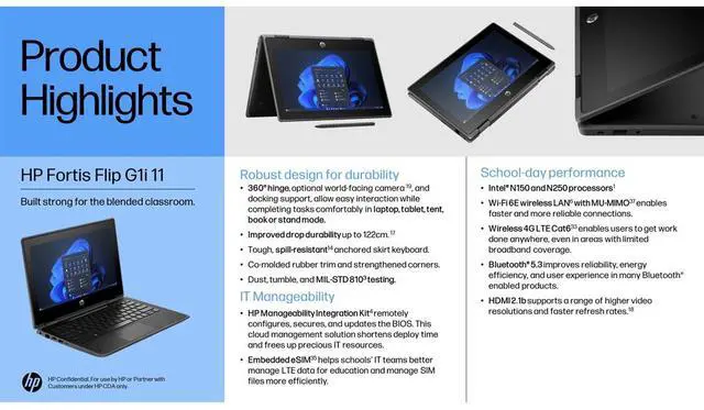 Alt view image 9 of 10 - HP Fortis Flip G1i 11.6" Touchscreen Convertible 2 in 1 Notebook - HD - Intel N-Series N250 - 4 GB - 128 GB Flash Memory - Jet Black - Intel Chip - 1366 x 768 - Windows 11 Pro - Intel UHD Graphic