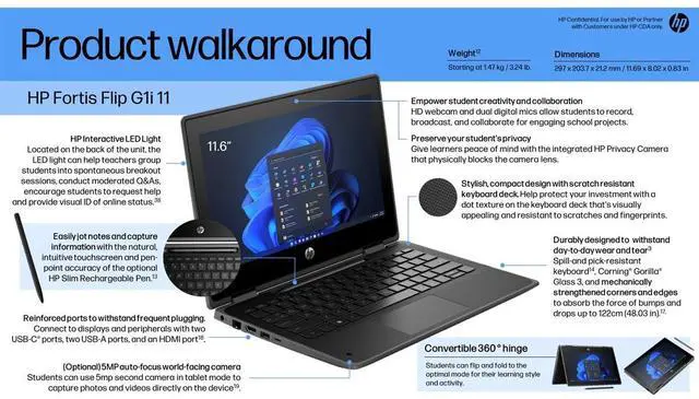 Alt view image 10 of 10 - HP Fortis Flip G1i 11.6" Touchscreen Convertible 2 in 1 Notebook - HD - Intel N-Series N250 - 4 GB - 128 GB Flash Memory - Jet Black - Intel Chip - 1366 x 768 - Windows 11 Pro - Intel UHD Graphic