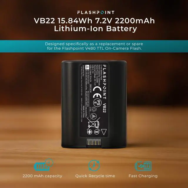 Alt view image 2 of 7 - Flashpoint VB22 15.84Wh 7.2V 2200mAh Lithium-Ion Battery for V480 TTL On-Camera Flash