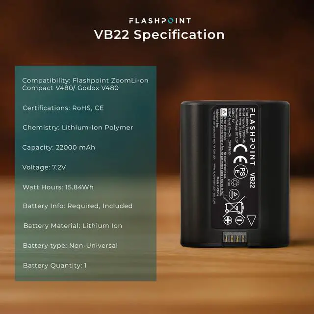 Alt view image 7 of 7 - Flashpoint VB22 15.84Wh 7.2V 2200mAh Lithium-Ion Battery for V480 TTL On-Camera Flash