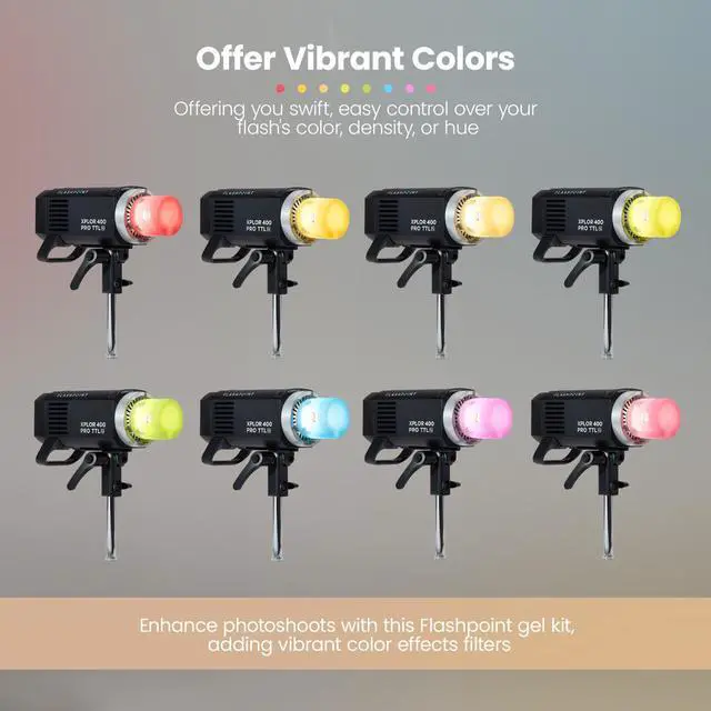 Alt view image 6 of 7 - Flashpoint XPLOR 400 Pro Compact TTL R2 Monolight, Godox AD400 Pro with Gel Kit