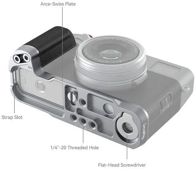 Alt view image 4 of 7 - SmallRig L-Shape Mount Plate with Silicone Handle for Fujifilm X100VI and X100V Camera, Silver