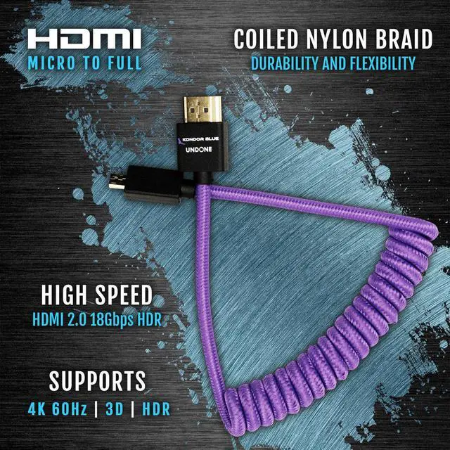 Alt view image 6 of 6 - KONDOR BLUE X Gerald Undone | MK2 HDMI to Micro HDMI Thin Short Coiled Braided Cable for On-Camera Monitors  Capture Cards + More | 4K/60hz | 18Gbps 3D HDR MetaData | Limited Edition Purple